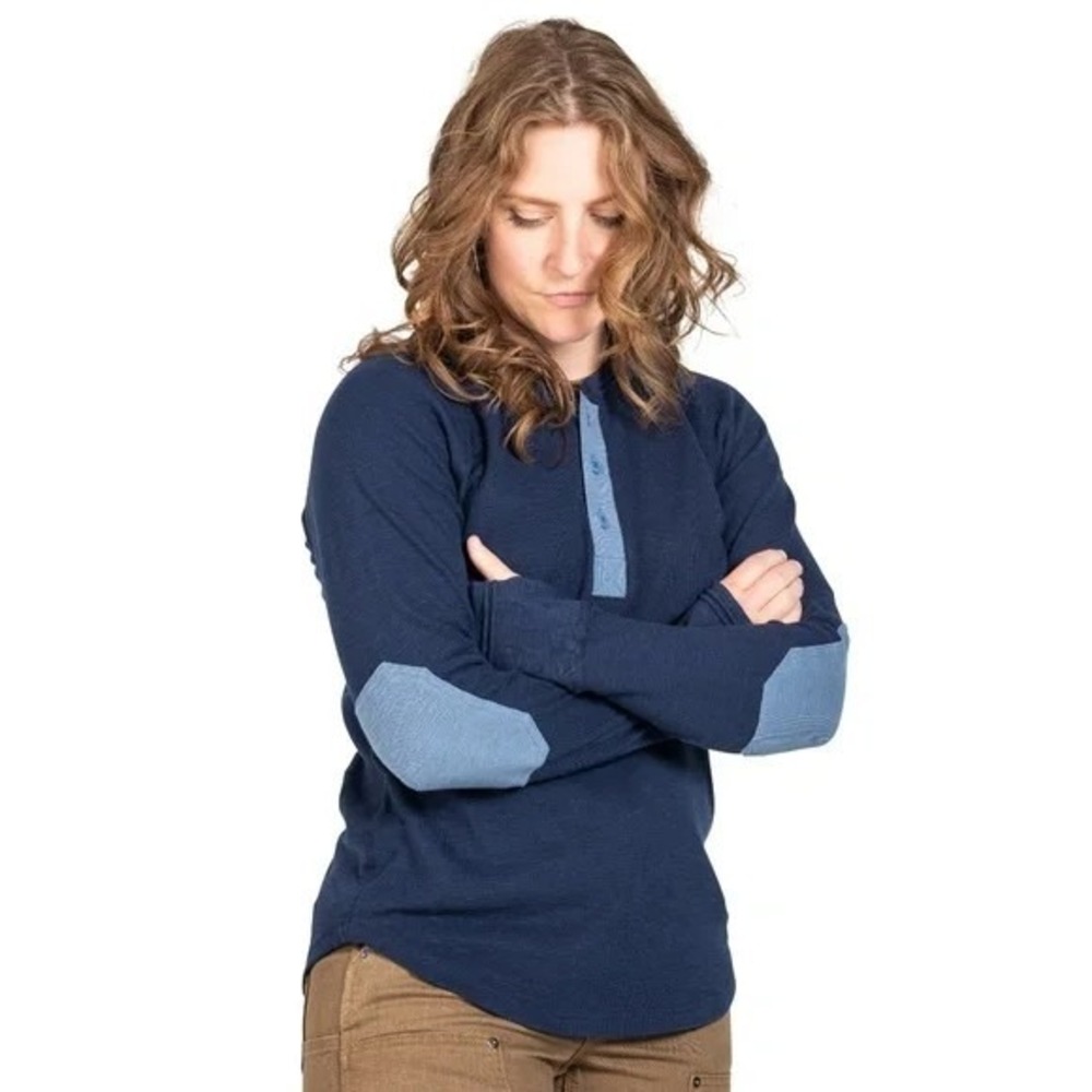 Dovetail Workwear Rugged Henley Womens XXL Navy Thermal Waffle Long Sleeve Shirt